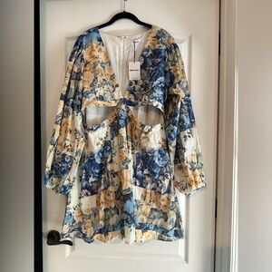 Showpo Blue and Yellow Floral Cutout Dress